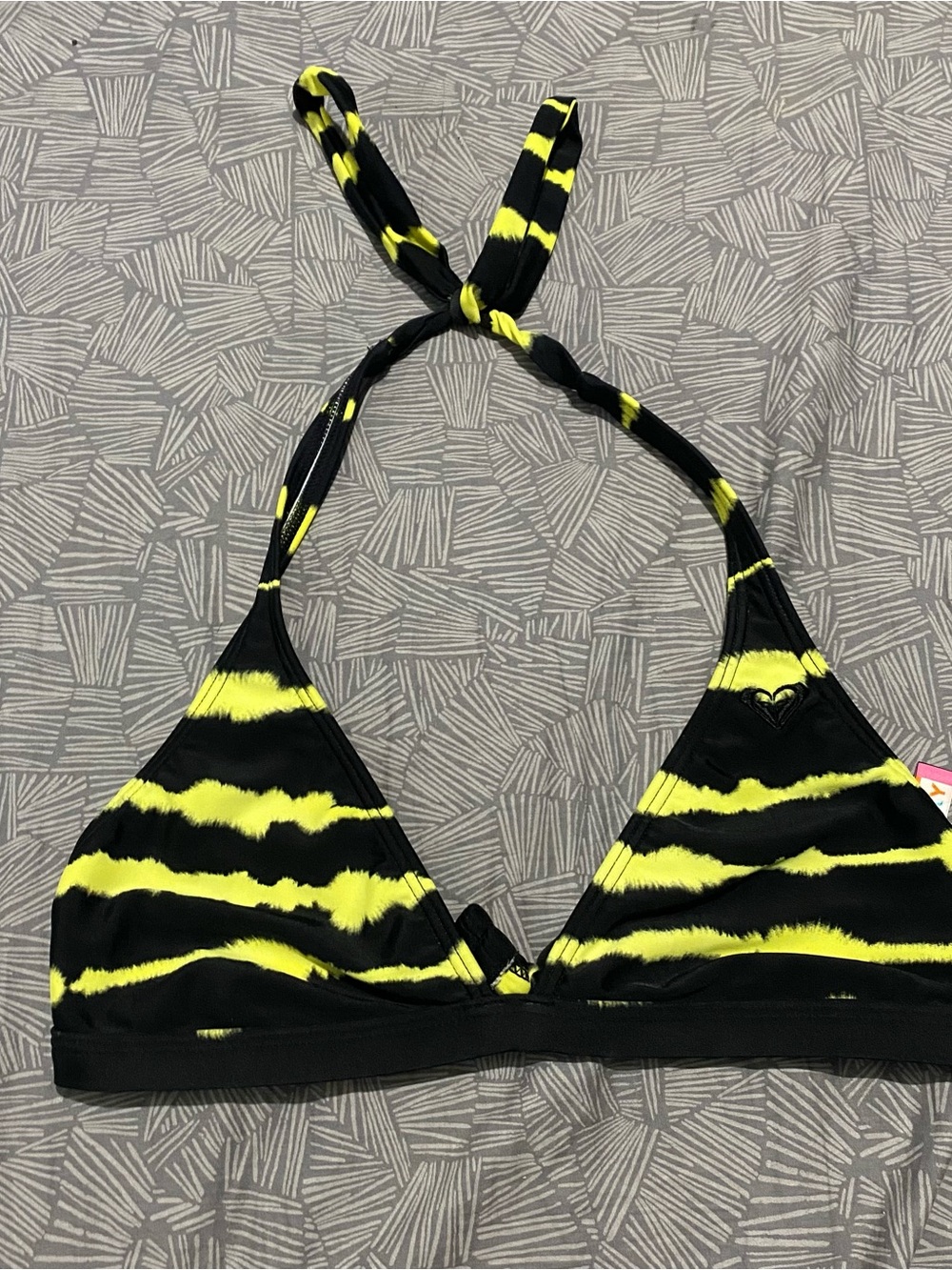 Black & Neon Yellow Tie-Dye Triangle Bikini Top